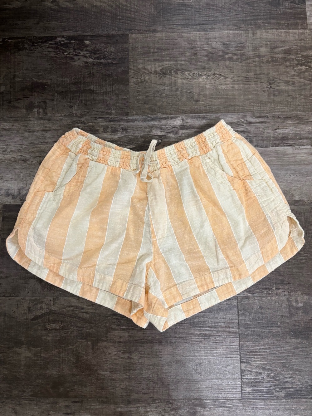 Rip Curl Peach & Cream High-Waist Striped Shorts